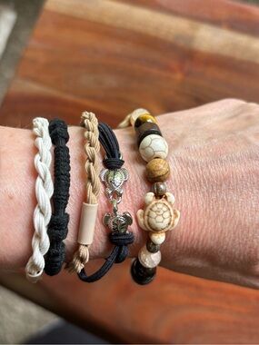 Boho Turtle Beaded Bracelet and bracelet hair tie bundle